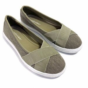 comfortview Women's Olive Slip-On Crossband Sneakers